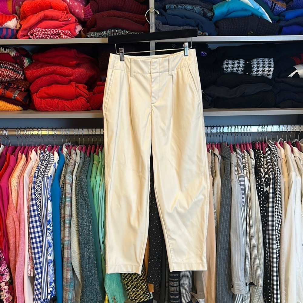 A New Day cream 3 pocket faux leather pants size 2